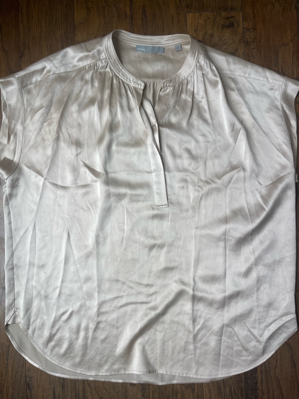 Vince champagne cream silk shirred-neck cap-sleeve blouse - Picture 2 of 4